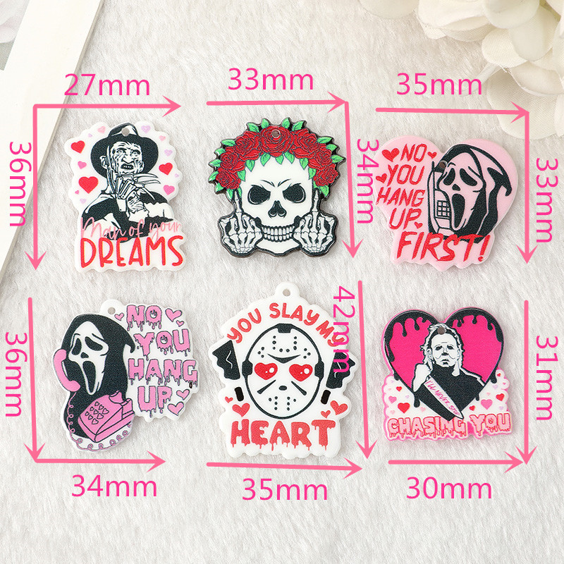 6 bucăți Brelocuri de Halloween Craniu cu degetul mijlociu Bijuterii din acrilic Constatări pentru cercei colier DIY