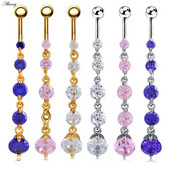 Alisouy 1 buc. Inele lungi pentru buric, umplute cu cristale transparente, cu zirconiu, sexy, de culoare aurie, piercing pentru dans feminin, bijuterii pentru corp