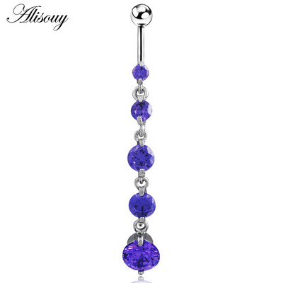 Alisouy 1 buc. Inele lungi pentru buric, umplute cu cristale transparente, cu zirconiu, sexy, de culoare aurie, piercing pentru dans feminin, bijuterii pentru corp