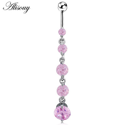 Alisouy 1 buc. Inele lungi pentru buric, umplute cu cristale transparente, cu zirconiu, sexy, de culoare aurie, piercing pentru dans feminin, bijuterii pentru corp