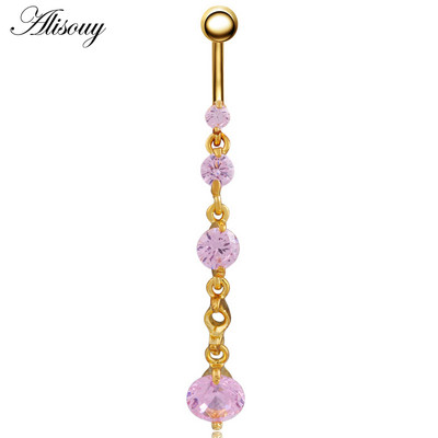 Alisouy 1 buc. Inele lungi pentru buric, umplute cu cristale transparente, cu zirconiu, sexy, de culoare aurie, piercing pentru dans feminin, bijuterii pentru corp