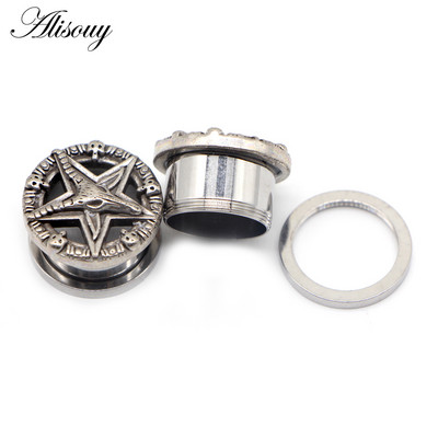 Alisouy 2 buc din oțel inoxidabil Craniu Star Scripete Tuneluri pentru urechi Strechers Piercing dopuri pentru urechi Bijuterii pentru corp Femei Barbati cadou