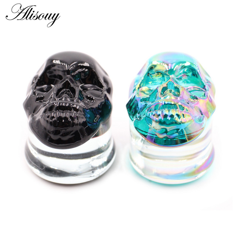 Alisouy 2vnt Nauja kaukolė, apvali stiklai, moteriški vyriški ausų kištukai, tuneliai, matuokliai, neštuvai, ilgintuvai, auskarai, auskarų vėrimas, kūno papuošalai