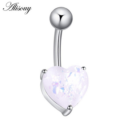 Alisouy, inele antialergice pentru buric, inele pentru buric, inimă opal, unghii, din oțel inoxidabil, inele pentru buric, bijuterii pentru piercing pentru corp.