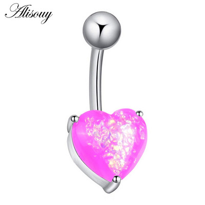 Alisouy, inele antialergice pentru buric, inele pentru buric, inimă opal, unghii, din oțel inoxidabil, inele pentru buric, bijuterii pentru piercing pentru corp.