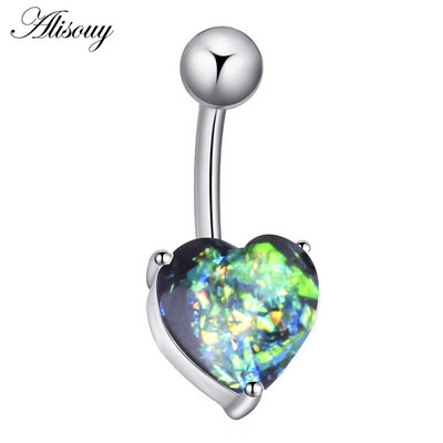 Alisouy, inele antialergice pentru buric, inele pentru buric, inimă opal, unghii, din oțel inoxidabil, inele pentru buric, bijuterii pentru piercing pentru corp.