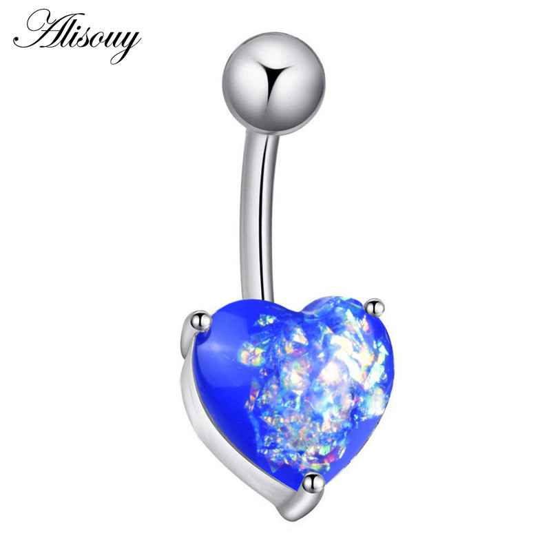 Alisouy, inele antialergice pentru buric, inele pentru buric, inimă opal, unghii, din oțel inoxidabil, inele pentru buric, bijuterii pentru piercing pentru corp.