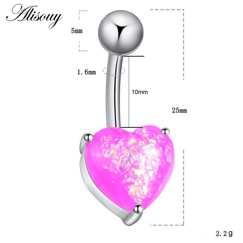 Alisouy, inele antialergice pentru buric, inele pentru buric, inimă opal, unghii, din oțel inoxidabil, inele pentru buric, bijuterii pentru piercing pentru corp.