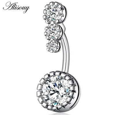 Alisouy 1 buc Inele de buric sexy cu zirconiu pentru buric, cristal chirurgical, din oțel inoxidabil pentru femeie, piercing cu mreană, bijuterii pentru corp