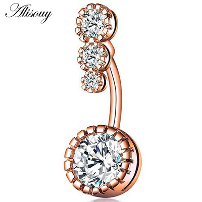 Alisouy 1 buc Inele de buric sexy cu zirconiu pentru buric, cristal chirurgical, din oțel inoxidabil pentru femeie, piercing cu mreană, bijuterii pentru corp