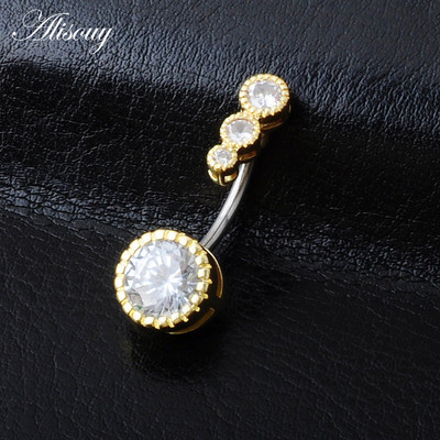 Alisouy 1 buc Inele de buric sexy cu zirconiu pentru buric, cristal chirurgical, din oțel inoxidabil pentru femeie, piercing cu mreană, bijuterii pentru corp