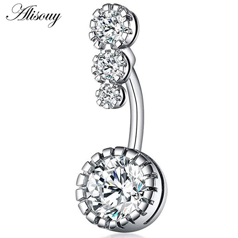 Alisouy 1 buc Inele de buric sexy cu zirconiu pentru buric, cristal chirurgical, din oțel inoxidabil pentru femeie, piercing cu mreană, bijuterii pentru corp
