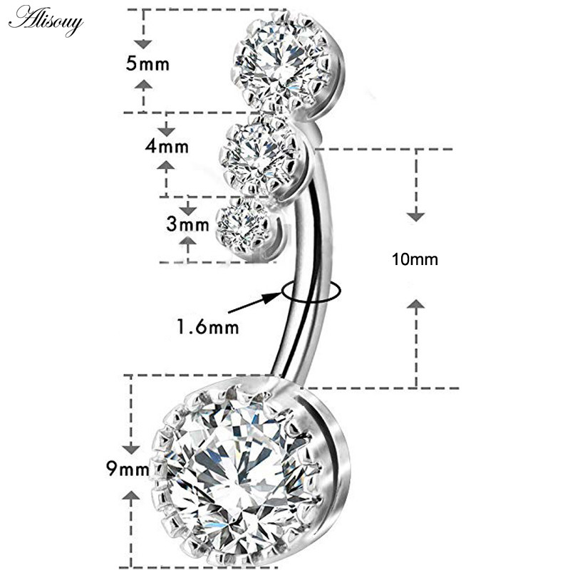 Alisouy 1 buc Inele de buric sexy cu zirconiu pentru buric, cristal chirurgical, din oțel inoxidabil pentru femeie, piercing cu mreană, bijuterii pentru corp