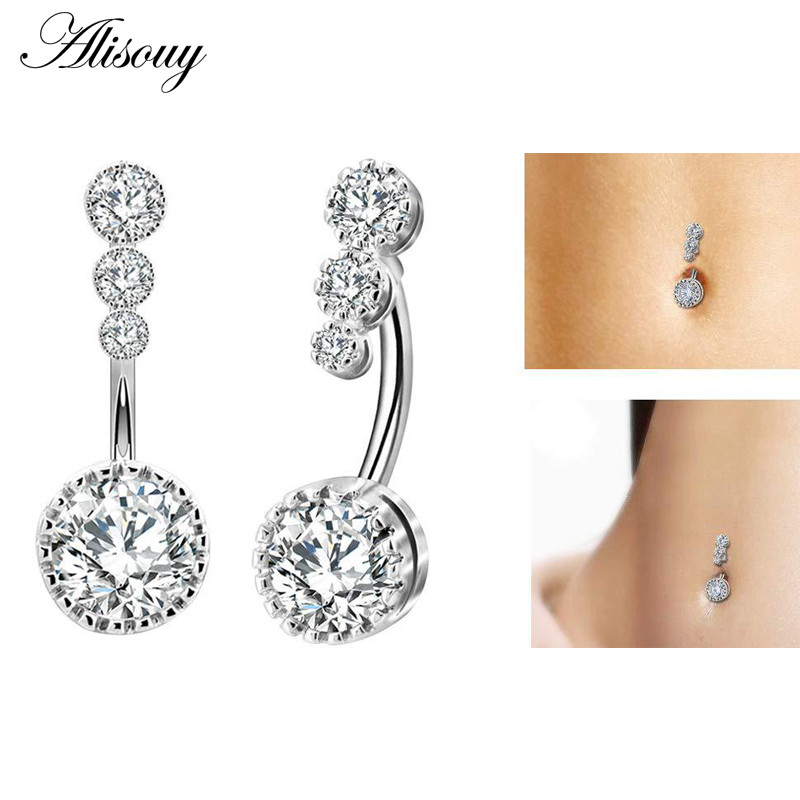 Alisouy 1 buc Inele de buric sexy cu zirconiu pentru buric, cristal chirurgical, din oțel inoxidabil pentru femeie, piercing cu mreană, bijuterii pentru corp