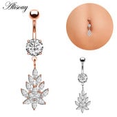 Alisouy New Fashion 1buc Zircon Floare Argintiu Oțel Piercing Buric Inele pentru Buric Piercing Bijuterii pentru corp pentru femei