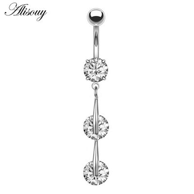 Alisouy New Fashion 1buc Zircon Floare Argintiu Oțel Piercing Buric Inele pentru Buric Piercing Bijuterii pentru corp pentru femei