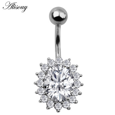 Alisouy New Fashion 1buc Zircon Floare Argintiu Oțel Piercing Buric Inele pentru Buric Piercing Bijuterii pentru corp pentru femei