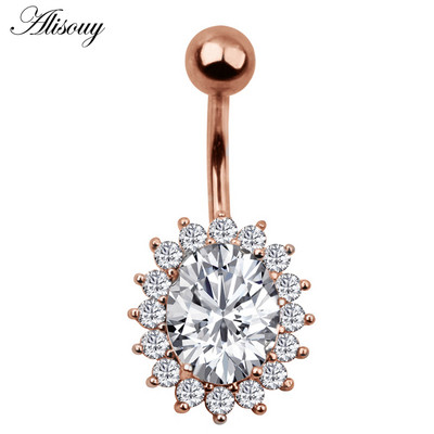 Alisouy New Fashion 1buc Zircon Floare Argintiu Oțel Piercing Buric Inele pentru Buric Piercing Bijuterii pentru corp pentru femei