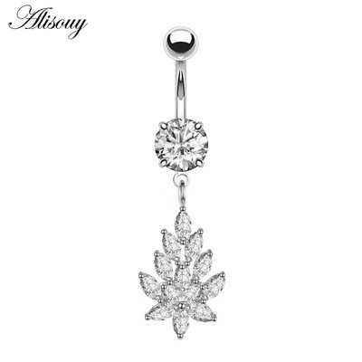 Alisouy New Fashion 1buc Zircon Floare Argintiu Oțel Piercing Buric Inele pentru Buric Piercing Bijuterii pentru corp pentru femei