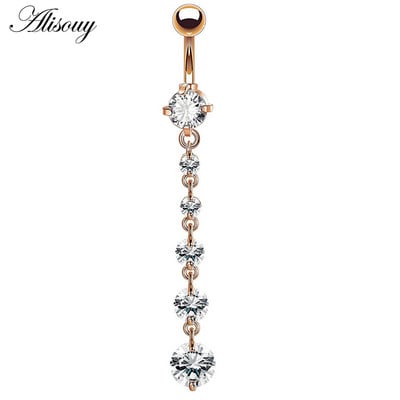 Alisouy New Fashion 1buc Zircon Floare Argintiu Oțel Piercing Buric Inele pentru Buric Piercing Bijuterii pentru corp pentru femei