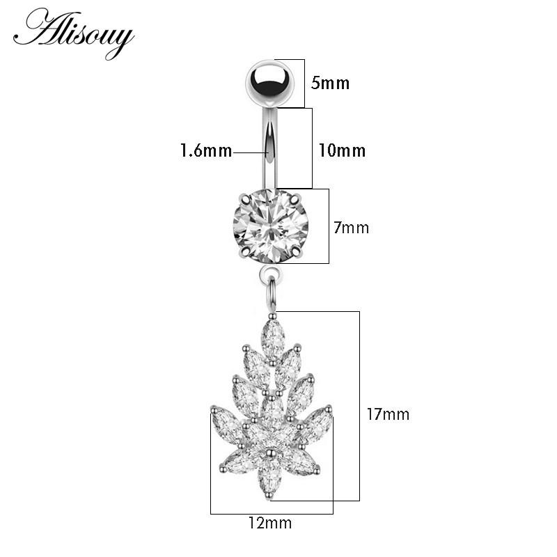 Alisouy New Fashion 1buc Zircon Floare Argintiu Oțel Piercing Buric Inele pentru Buric Piercing Bijuterii pentru corp pentru femei