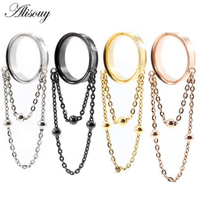 Alisouy 2 buc, 8-30 mm, oțel inoxidabil, lanț cu bile ovale, dopuri pentru urechi, tuneluri, extensie, calibre, piercing pentru corp, bijuterii