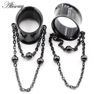 Alisouy 2db 8-30 mm-es rozsdamentes acél ovális golyós lánc függő füldugók alagutak bővítő hordágymérők testpiercing ékszerek