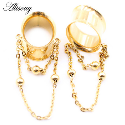 Alisouy 2db 8-30 mm-es rozsdamentes acél ovális golyós lánc függő füldugók alagutak bővítő hordágymérők testpiercing ékszerek