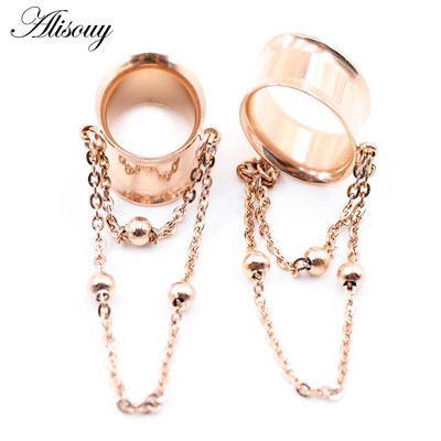 Alisouy 2db 8-30 mm-es rozsdamentes acél ovális golyós lánc függő füldugók alagutak bővítő hordágymérők testpiercing ékszerek
