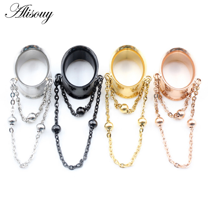 Alisouy 2db 8-30 mm-es rozsdamentes acél ovális golyós lánc függő füldugók alagutak bővítő hordágymérők testpiercing ékszerek