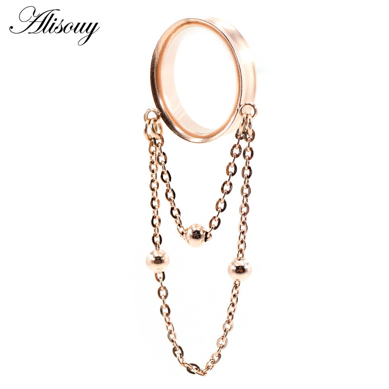 Alisouy 2db 8-30 mm-es rozsdamentes acél ovális golyós lánc függő füldugók alagutak bővítő hordágymérők testpiercing ékszerek