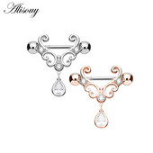 Alisouy 1 kom. Novo 316L srce od nehrđajućeg čelika, žene, djevojke, bradavice, piercing nakit, suza, cirkon, viseći prsten za bradavice, uteg