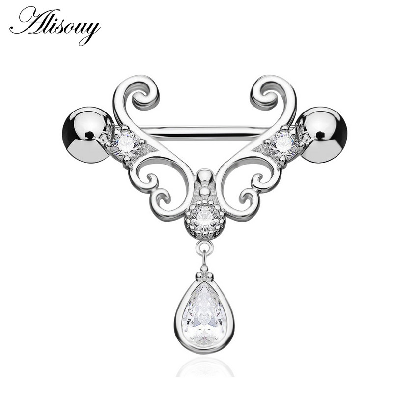 Alisouy 1 kom. Novo 316L srce od nehrđajućeg čelika, žene, djevojke, bradavice, piercing nakit, suza, cirkon, viseći prsten za bradavice, uteg