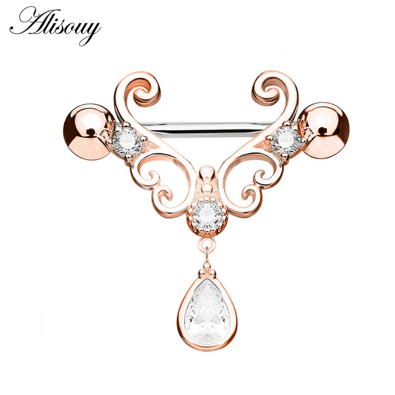 Alisouy 1 kom. Novo 316L srce od nehrđajućeg čelika, žene, djevojke, bradavice, piercing nakit, suza, cirkon, viseći prsten za bradavice, uteg