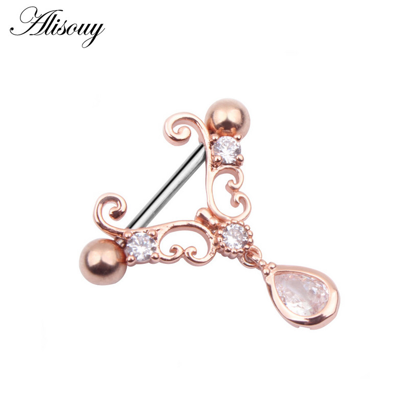 Alisouy 1 kom. Novo 316L srce od nehrđajućeg čelika, žene, djevojke, bradavice, piercing nakit, suza, cirkon, viseći prsten za bradavice, uteg