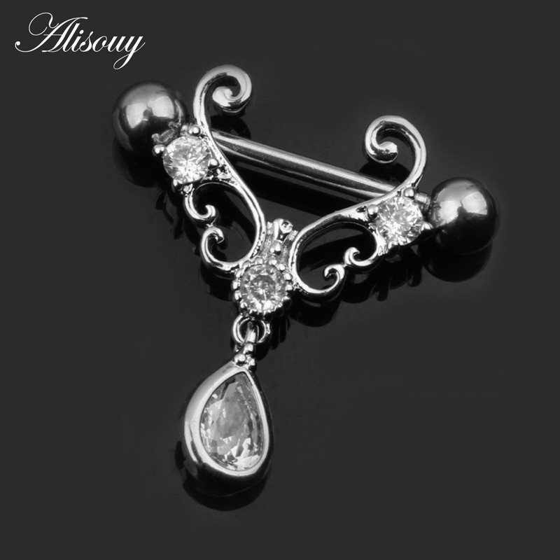 Alisouy 1 kom. Novo 316L srce od nehrđajućeg čelika, žene, djevojke, bradavice, piercing nakit, suza, cirkon, viseći prsten za bradavice, uteg