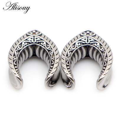 Alisouy 2db 8mm-25mm rozsdamentes acél Retro nyereg fülalagút dugó bővítő hordágy mérőeszközök testpiercing ékszer fülbevaló ajándék