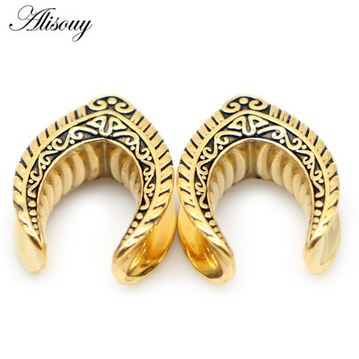 Alisouy 2db 8mm-25mm rozsdamentes acél Retro nyereg fülalagút dugó bővítő hordágy mérőeszközök testpiercing ékszer fülbevaló ajándék