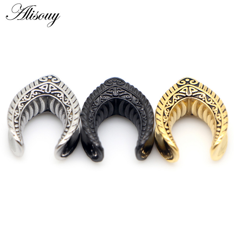 Alisouy 2db 8mm-25mm rozsdamentes acél Retro nyereg fülalagút dugó bővítő hordágy mérőeszközök testpiercing ékszer fülbevaló ajándék