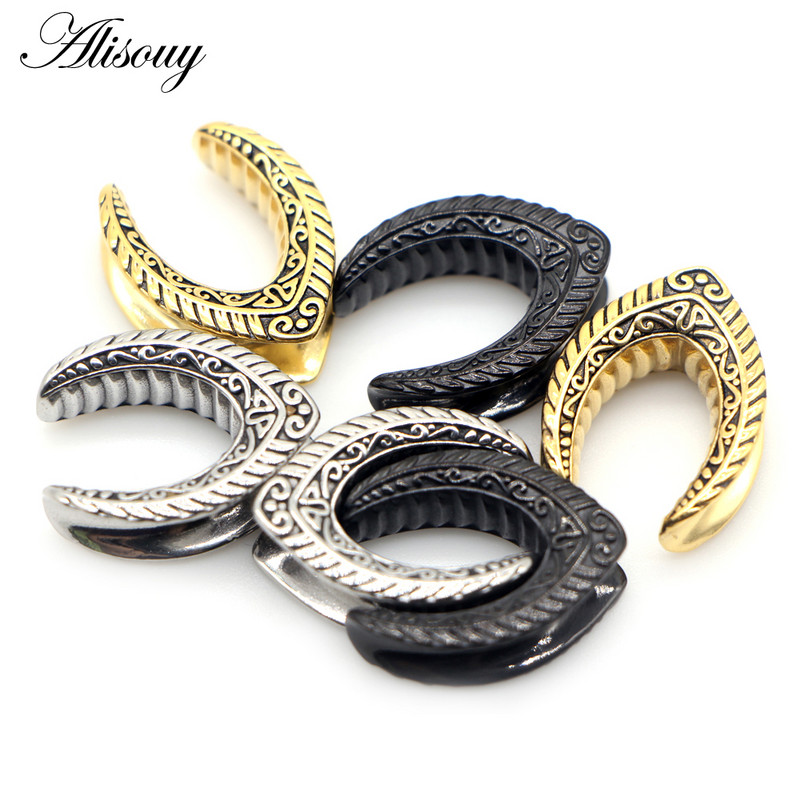 Alisouy 2db 8mm-25mm rozsdamentes acél Retro nyereg fülalagút dugó bővítő hordágy mérőeszközök testpiercing ékszer fülbevaló ajándék
