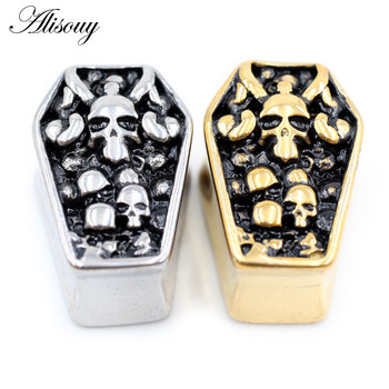 Alisouy 2PCS Νέος σκελετός από ανοξείδωτο χάλυβα Coffin Εξάγωνο Skull Ear Tunnels βύσματα Expander Strecher Gauges Body Piercing Jewelry