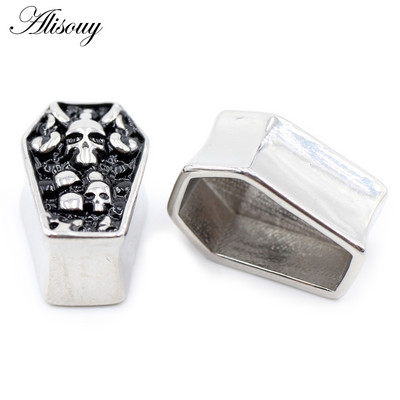 Alisouy 2 bucăți noi schelet sicriu din oțel inoxidabil hexagon craniu tunel urechi dopuri expansor targă calibre corp piercing bijuterii