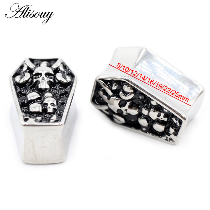 Alisouy 2 bucăți noi schelet sicriu din oțel inoxidabil hexagon craniu tunel urechi dopuri expansor targă calibre corp piercing bijuterii