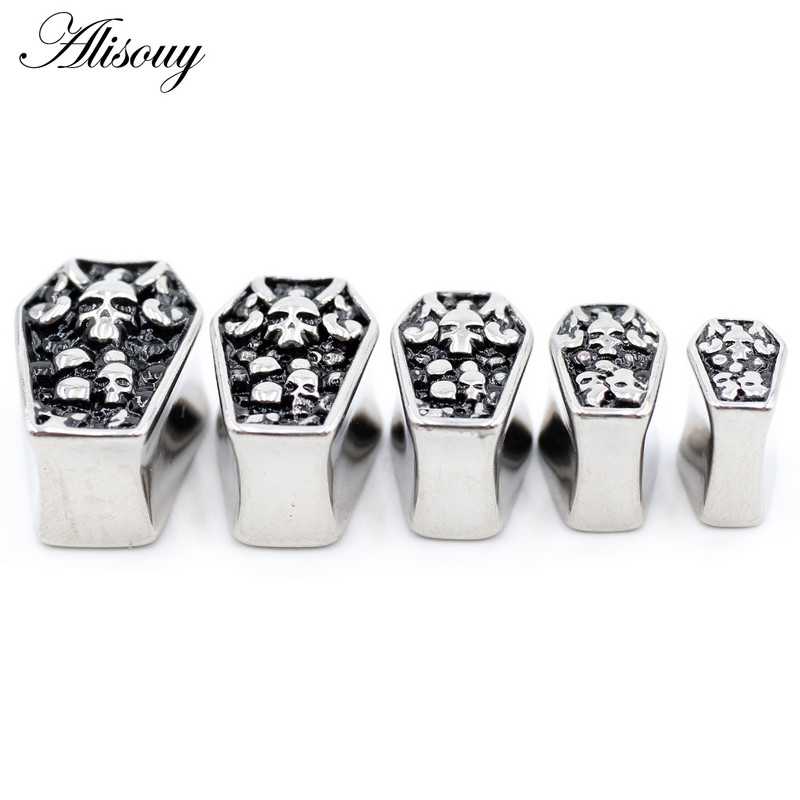 Alisouy 2 bucăți noi schelet sicriu din oțel inoxidabil hexagon craniu tunel urechi dopuri expansor targă calibre corp piercing bijuterii