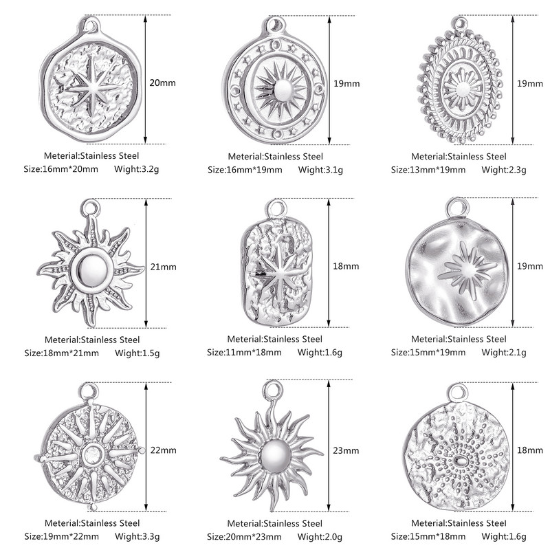 3 buc/lot din oțel inoxidabil turnat Sunburst Sun Moon Star Charms Pandantiv pentru DIY Colier Brățară Cercei Accesorii de bijuterii
