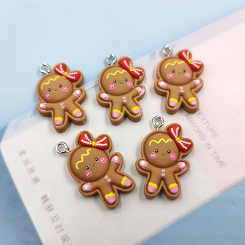 10 τμχ Kawaii Christmas Gingerbread Man Girl Σκουλαρίκια Γούρια Χαριτωμένα μπρελόκ Κολιέ Κρεμαστό αξεσουάρ Diy Jewelry Make C1086