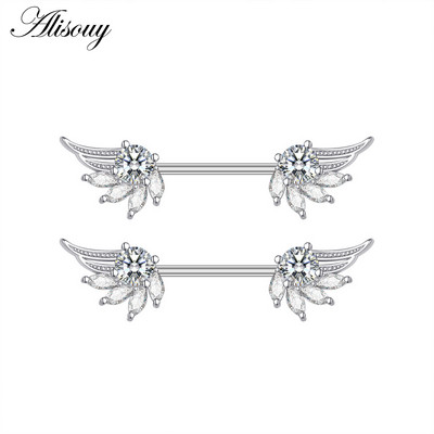 Alisouy 2 buc. Aripă de fluture Gecko Zirconiu Cristal din oțel inoxidabil Sexy Femei Inel pentru mamelon Scut Barbell Piercing Bijuterii pentru corp