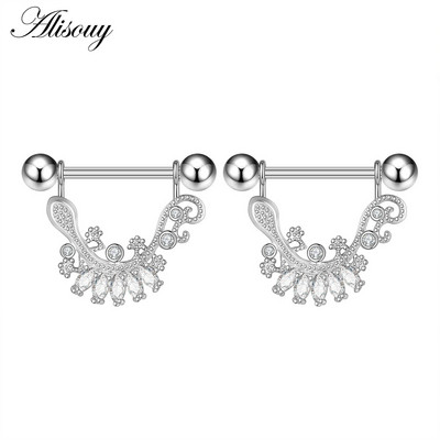 Alisouy 2 buc. Aripă de fluture Gecko Zirconiu Cristal din oțel inoxidabil Sexy Femei Inel pentru mamelon Scut Barbell Piercing Bijuterii pentru corp
