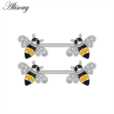 Alisouy 2 buc. Aripă de fluture Gecko Zirconiu Cristal din oțel inoxidabil Sexy Femei Inel pentru mamelon Scut Barbell Piercing Bijuterii pentru corp