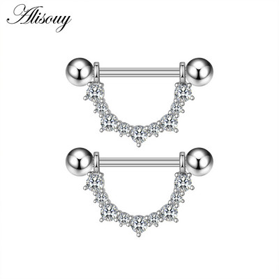 Alisouy 2 buc. Aripă de fluture Gecko Zirconiu Cristal din oțel inoxidabil Sexy Femei Inel pentru mamelon Scut Barbell Piercing Bijuterii pentru corp
